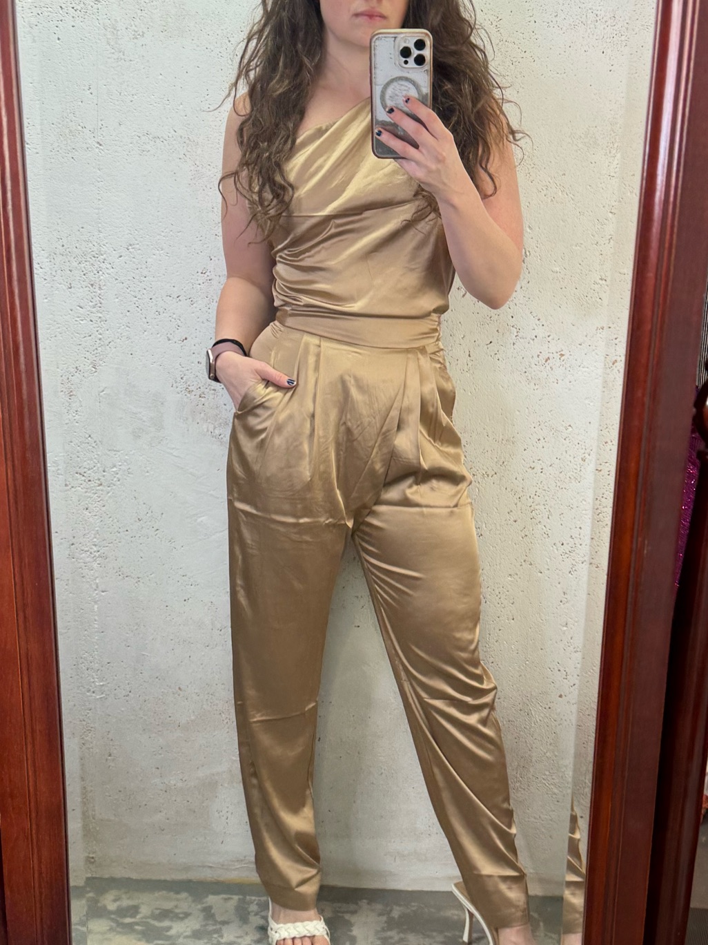 Marble Bronze Satin Set Top And Pleated Trouser Pants New Size Small